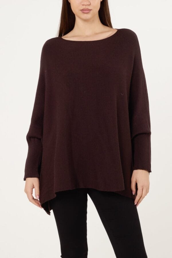 2026/01/1000390150.jpg Batwing Sleeve Ribbed Cuff Jumper in Brown
