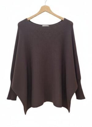 Batwing Sleeve Ribbed Cuff Jumper in Brown