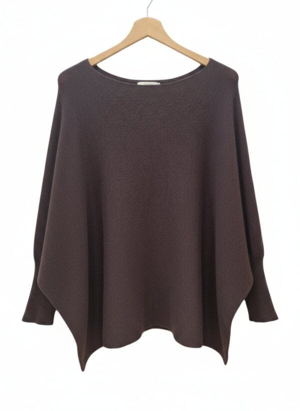 2026/01/1000390158.jpg Batwing Sleeve Ribbed Cuff Jumper in Brown
