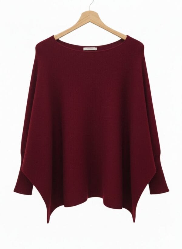 Batwing Sleeve Ribbed Cuff Jumper In Wine