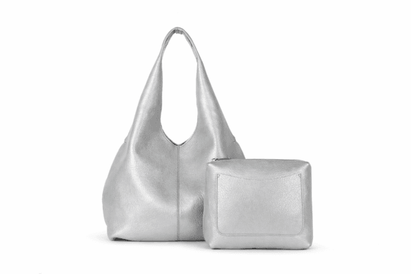 Silver Slouchy Bag With Pouch