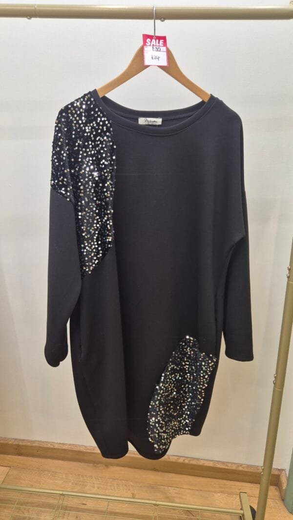 2026/01/1000390935-scaled.jpg Black Sequin Panel Relaxed Fit Tunic Dress