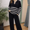 2026/01/1000390955.png Open Collar Striped Jumper & Trouser Knitted Set L/XL