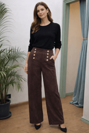 Tailored Brown Trousers With Gold buttons - Medium