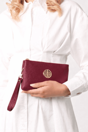 Burgundy Gold-Detail Medium Clutch