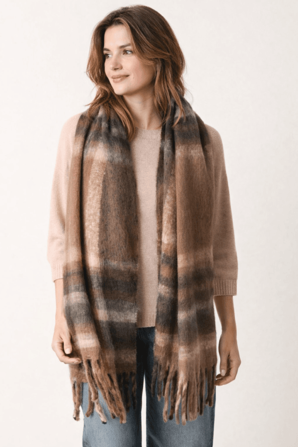 2026/01/1000391026.png Classic Check Tassel Knit Scarf - Chocolate