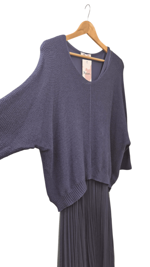 2026/01/1000391278.png Tulle Dress & Texture Batwing Jumper Set In Navy