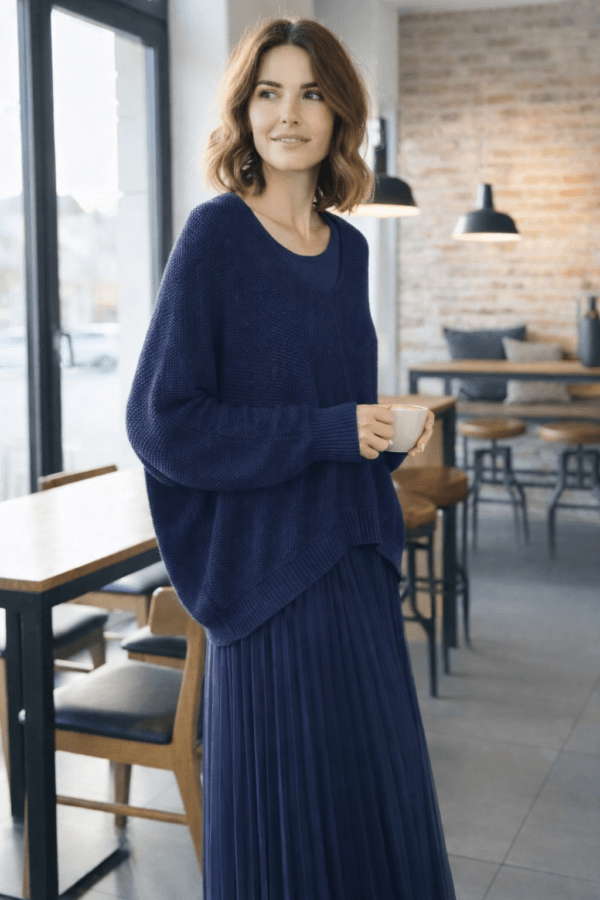 2026/01/1000391335.png Tulle Dress & Texture Batwing Jumper Set In Navy