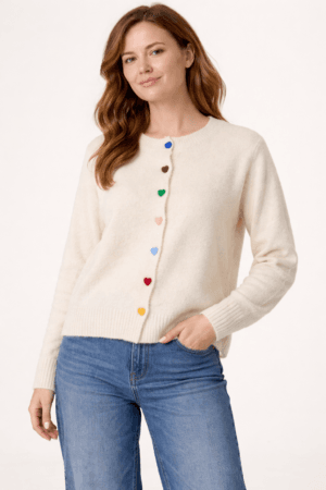 Colourful Heart Buttons Knit Cardigan
