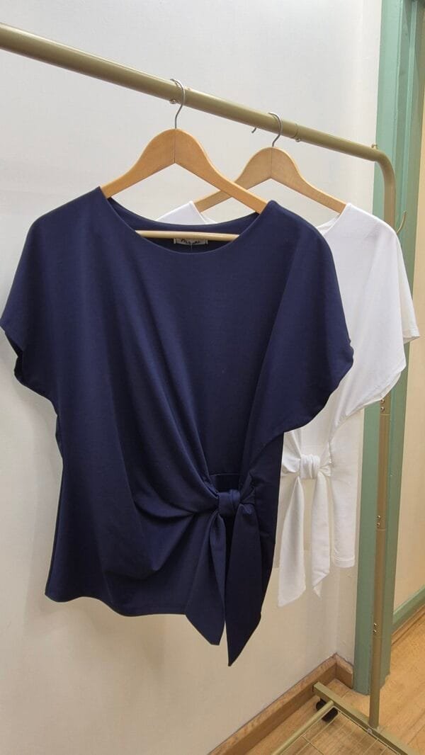 Navy Tie-Side Short Sleeve Jersey Top