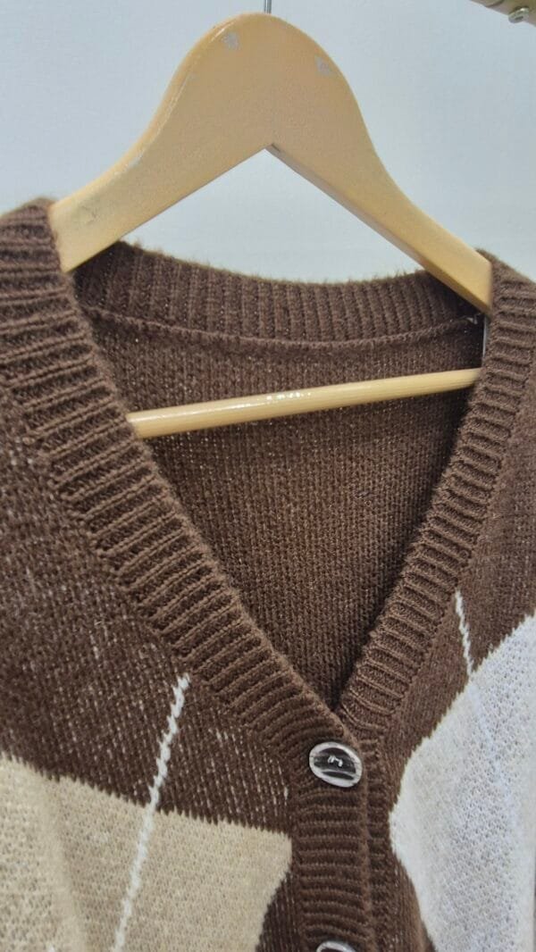2026/01/1000392540-scaled.jpg Brown & Beige Argyle V-Knit Cardigan