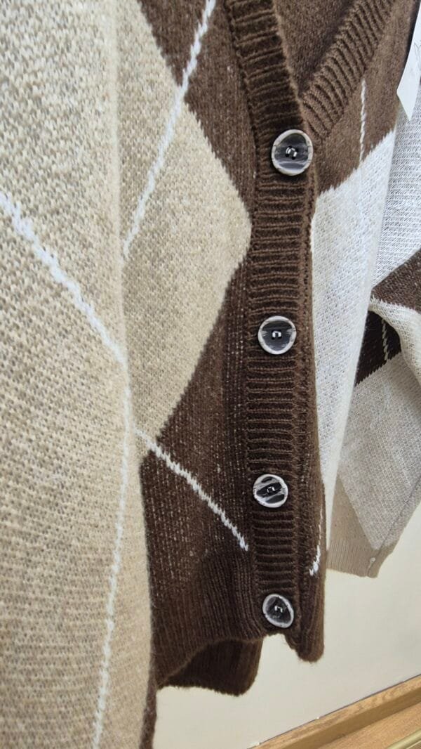 2026/01/1000392543-scaled.jpg Brown & Beige Argyle V-Knit Cardigan