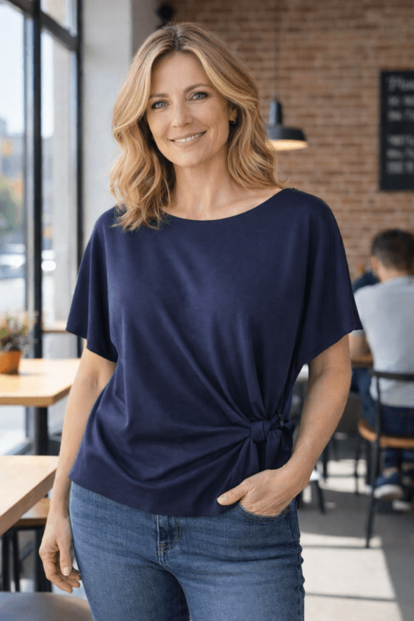 Navy Tie-Side Short Sleeve Jersey Top