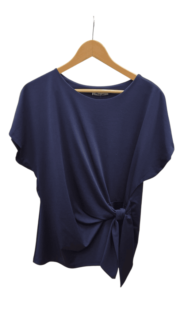 Navy Tie-Side Short Sleeve Jersey Top
