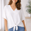 White V-Neck Tie- up Blouse