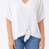 White V-Neck Tie- up Blouse