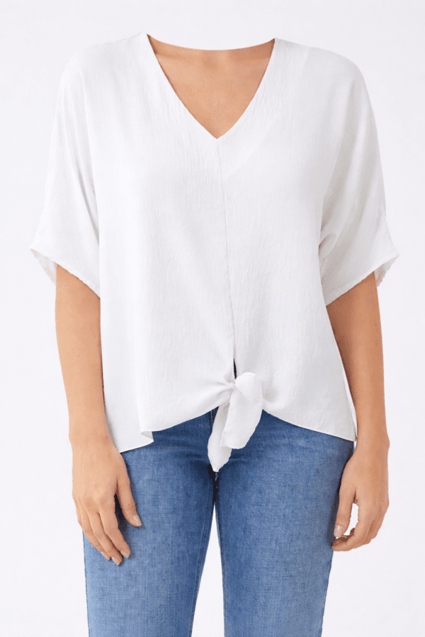 White V-Neck Tie- up Blouse