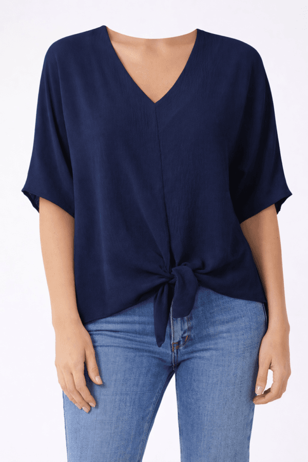 2026/01/1000392792.png Navy V- Neck Front Tie Blouse
