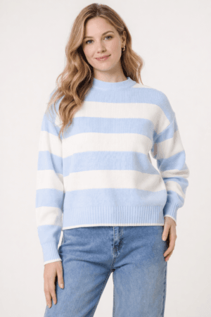 Sky Blue Crew Neck Striped Jumper