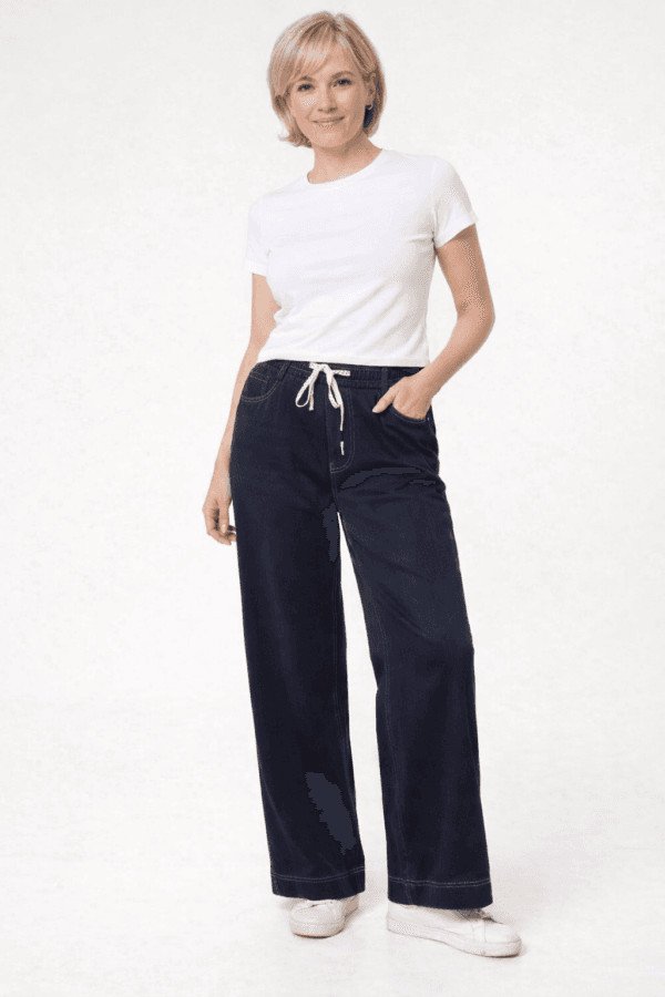 Elasticated Waist Heart String Jeans -Indigo