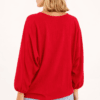 Red V-Neck Long Sleeve Blouse With Front Tie