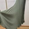 Green Satin Pleated Midi Skirt
