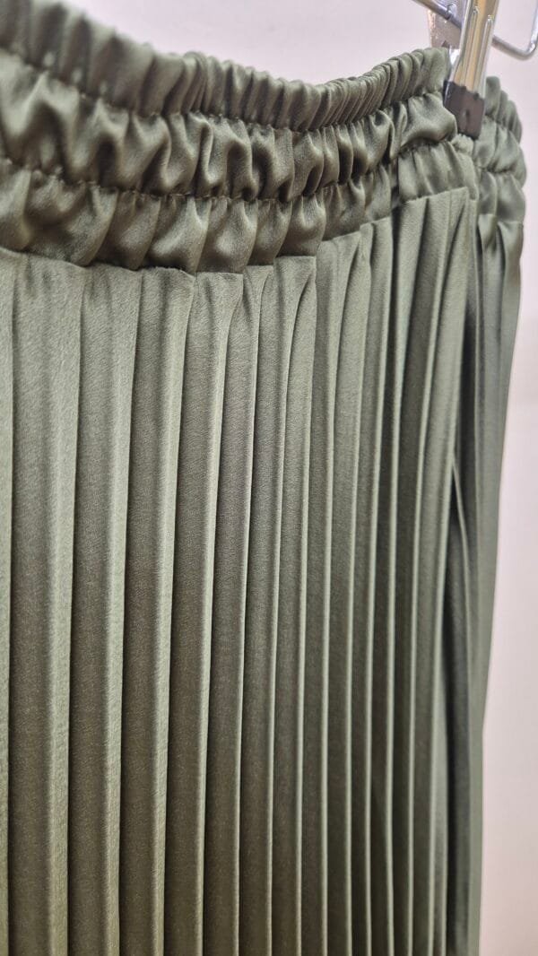 Green Satin Pleated Midi Skirt