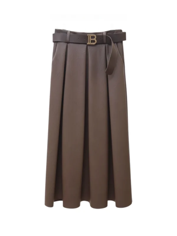 faux-leather-brown-midi-skirt Faux Leather Brown Midi Skirt