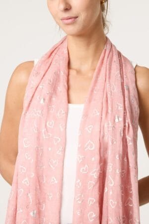Pink Heart Pattern Scarf