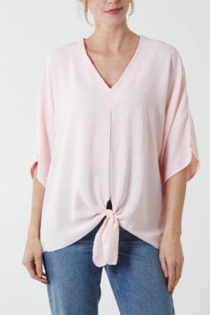 2026/02/1000397451.jpg Pink Tie-Up V-Neck Top