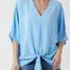 Light Blue Tie-Up V-Neck Top