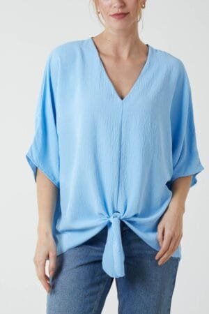 2026/02/1000397453.jpg Light Blue Tie-Up V-Neck Top