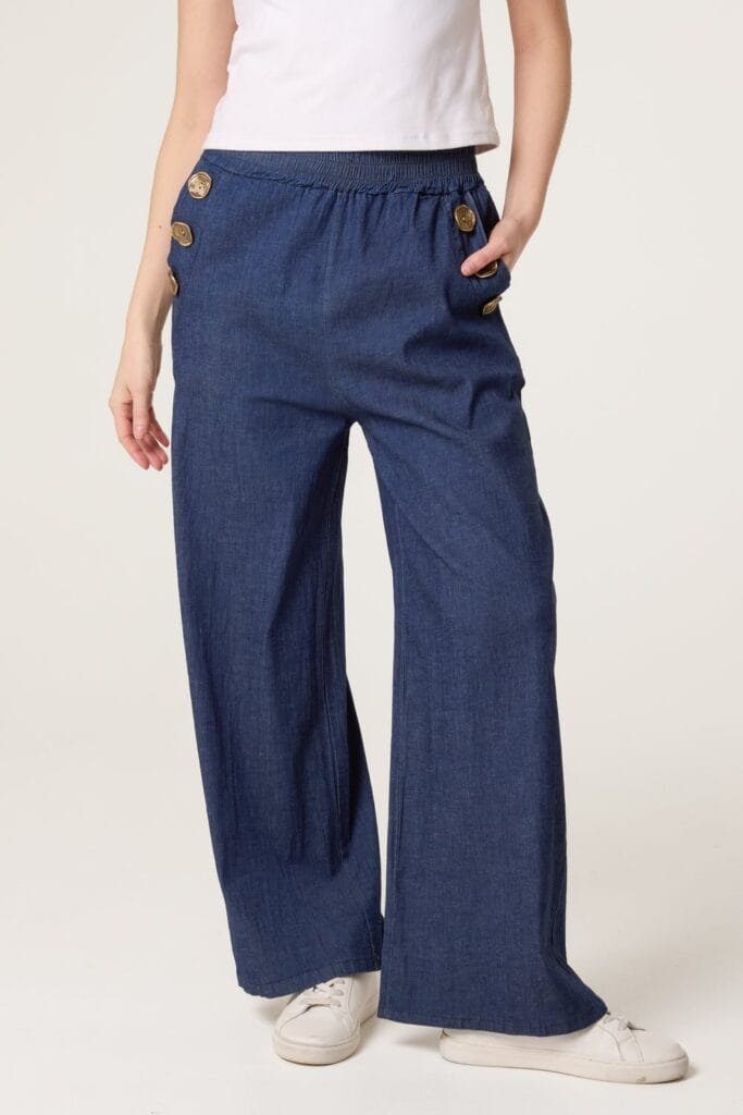 Three Gold Button Denim Trousers