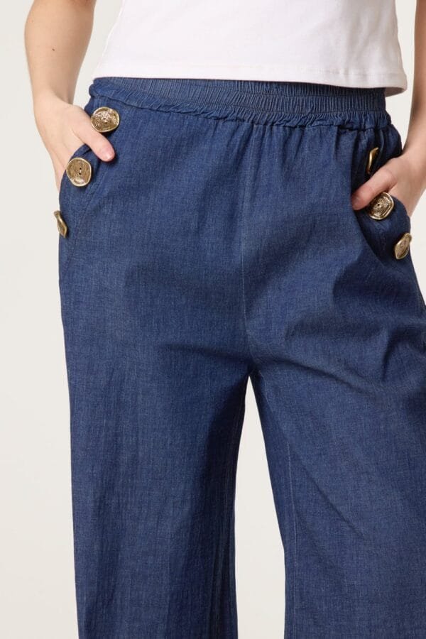 Three Button Denim Culotte Trousers