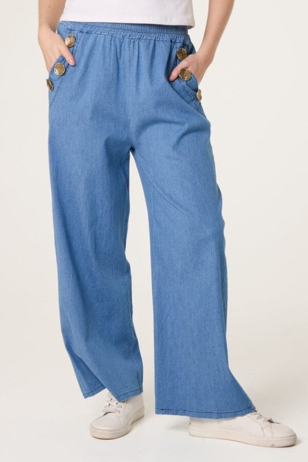 Three Button Denim Culotte Trousers