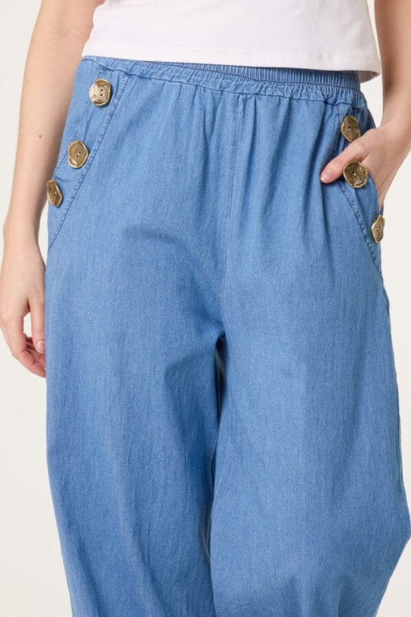 Three Button Denim Culotte Trousers