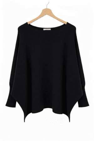 Batwing Sleeve Ribbed Cuff Jumper-Black