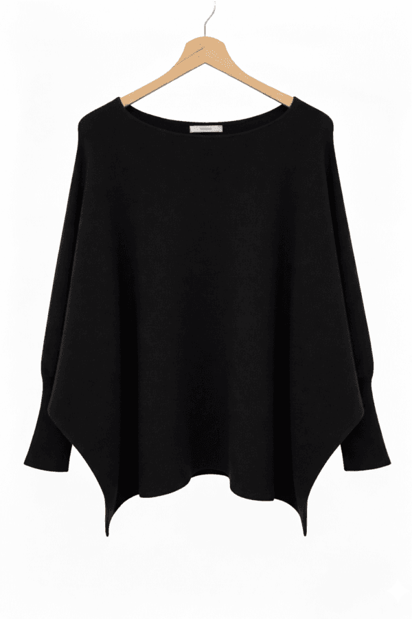 2026/02/1000399258.png Batwing Sleeve Ribbed Cuff Jumper-Black