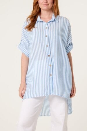 Cotton Blend Striped Oversized Shirt