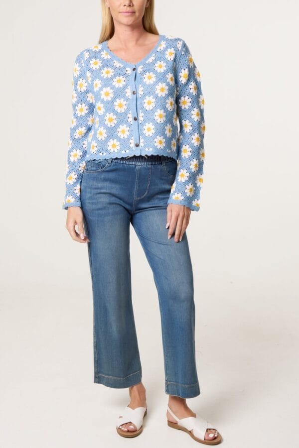 Blue Daisy Crochet Cardigan