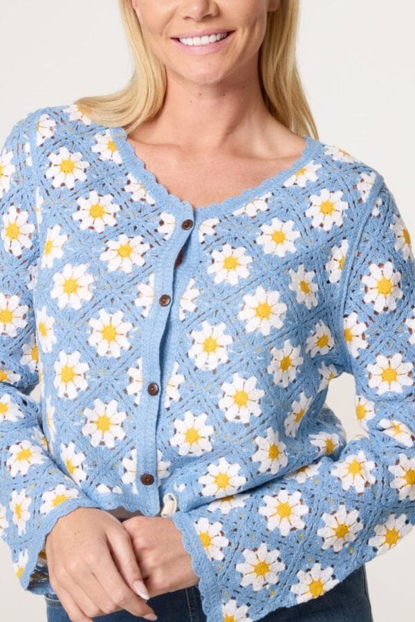Blue Daisy Crochet Cardigan