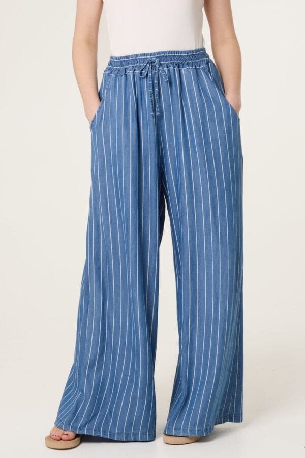 2026/02/1000402604.jpg Blue Tencel Striped Wide Leg Trousers