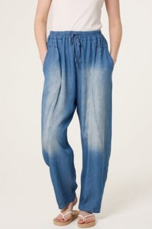 Soft Blue Tencel Barrel Leg Trousers
