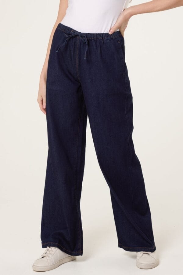 Drawstring Wide Leg Denim Trousers
