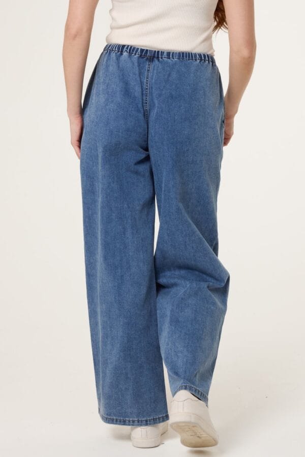 Drawstring Wide Leg Denim Trousers