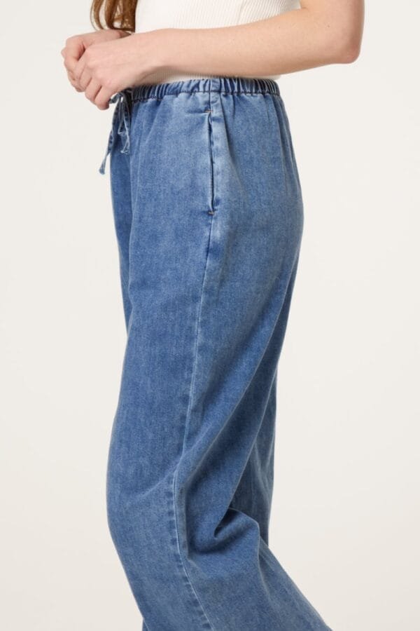 Drawstring Wide Leg Denim Trousers