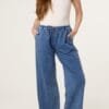 Drawstring Wide Leg Denim Trousers