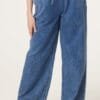 Drawstring Wide Leg Denim Trousers