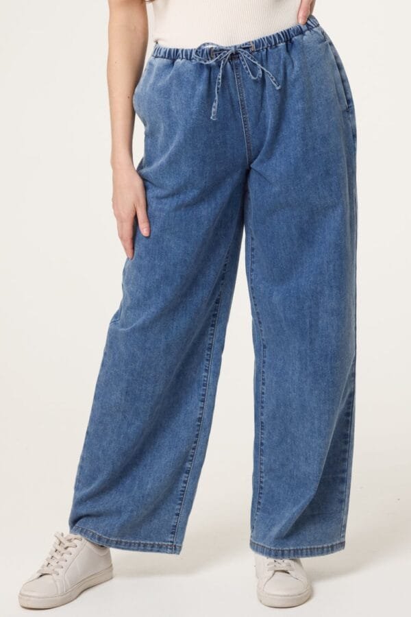 Drawstring Wide Leg Denim Trousers