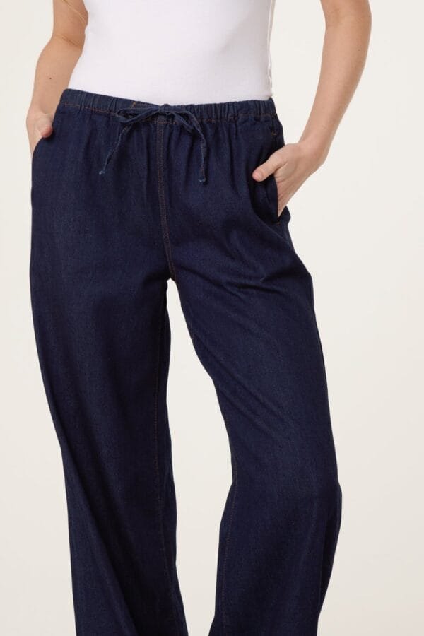 Drawstring Wide Leg Denim Trousers